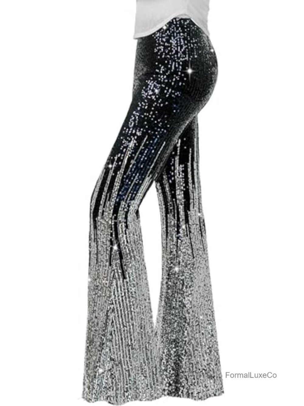 Sequin Flare Pants High Waisted Bell Bottom Trousers Disco Party Clubwear Women